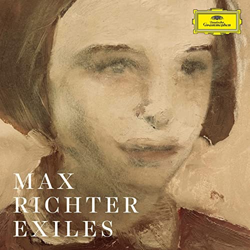 Impressionist painting of a woman's face with text Max Richter Exiles.
