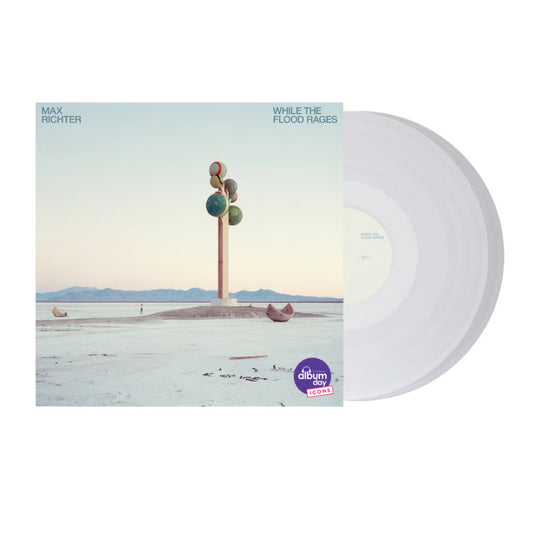 Clear vinyl LP of Max Richter’s “While The Flood Rages” with surreal cover art.