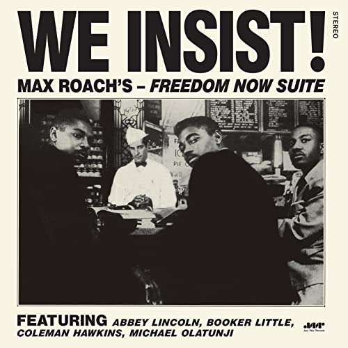 Vinyl record sleeve with jazz musician Max Roach and civil rights themed artwork.