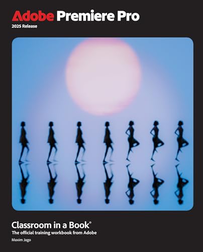 Adobe Premiere Pro 2025 book cover with silhouettes against a pink sun.