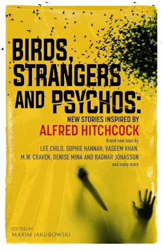 Book cover with yellow background, black text, flock of birds, and a shadowy knife.