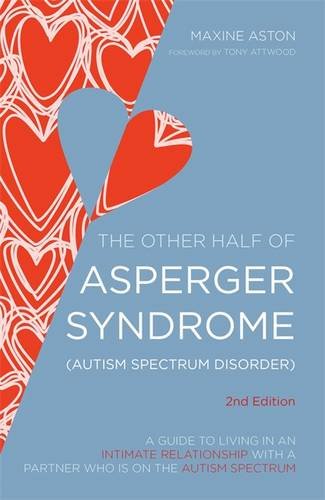 Book cover with red hearts, white text, and title about Asperger Syndrome.