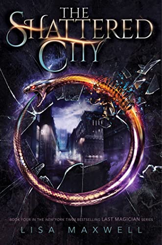 Book cover: “The Shattered City” with a dragon coiled around a cityscape.