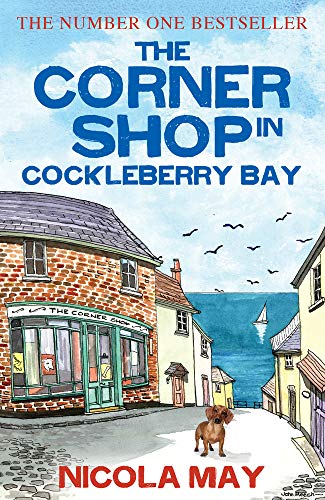Book cover with watercolor illustration of a coastal town and shop.