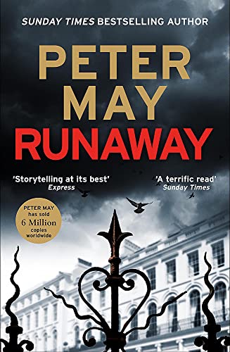 Book cover for “Runaway” by Peter May, featuring a dark, imposing building.