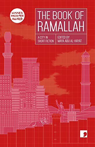 Red book cover depicting a stylized cityscape of Ramallah with minarets.