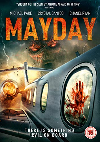 Mayday" DVD cover featuring a plane, fiery explosion, and a hand pressed against a window.