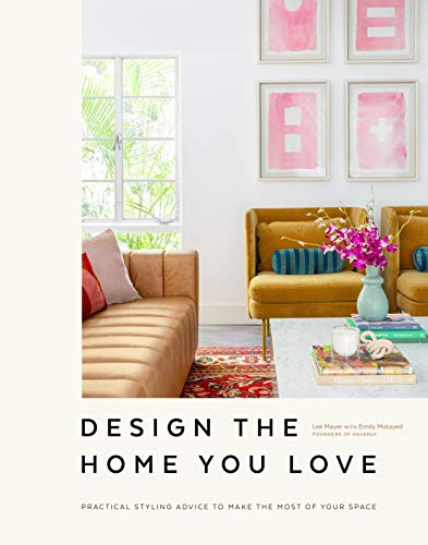 Interior design book cover featuring a bright, styled living room scene.