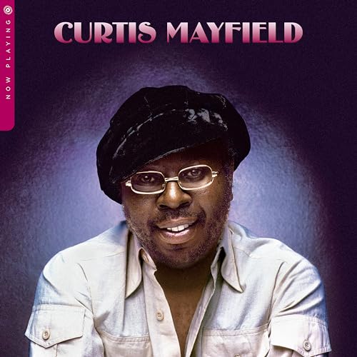 Curtis Mayfield portrait on album cover, wearing a beret and glasses.