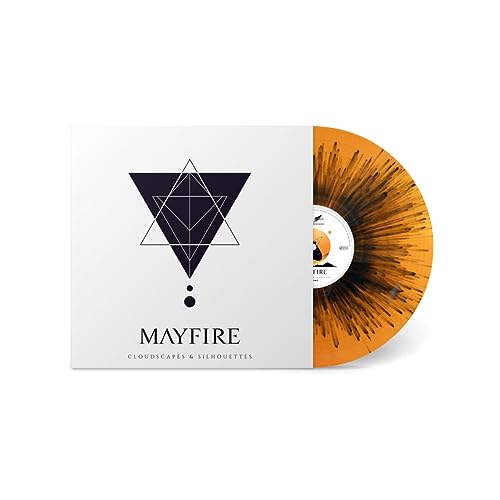 Orange and black vinyl record with geometric design album cover.