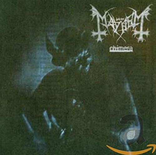 Mayhem “Chimera” CD cover: dark, shadowy figure with band logo and title.