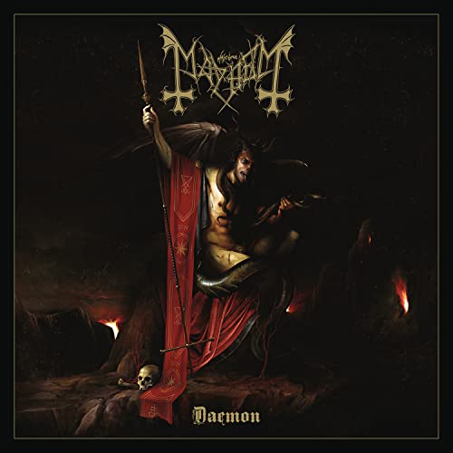Album cover featuring a winged demonic figure holding a spear with a red banner.