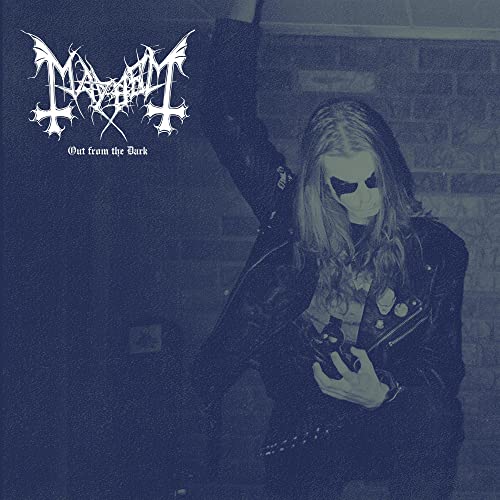 Mayhem Out From The Dark album cover featuring a musician in corpse paint.