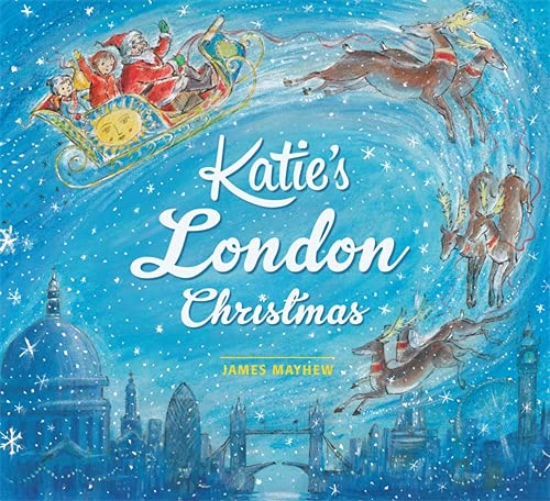 Children’s book cover: Santa’s sleigh flies over London landmarks.