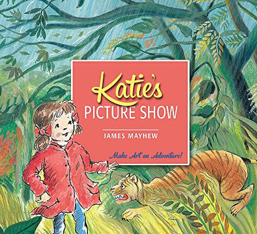 Book cover: girl in red with a tiger in a colorful jungle.