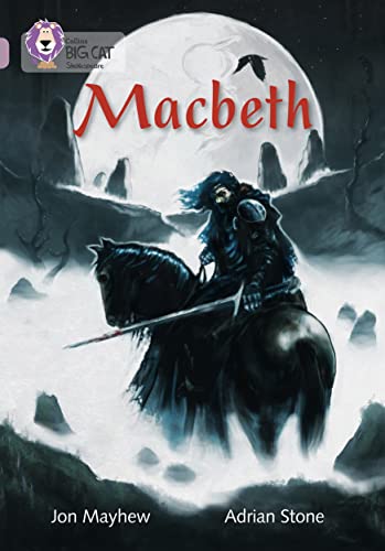Book cover: Macbeth, a dark illustration of a knight on horseback.