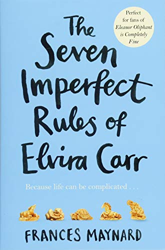 Book cover with blue background, black handwritten title, and five small animal figurines below.