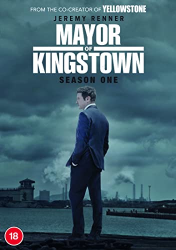 Jeremy Renner in a suit stands before a moody industrial landscape on DVD cover.