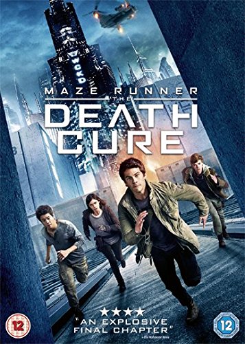 Maze Runner: The Death Cure" DVD cover with characters running in a futuristic city.