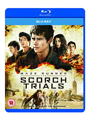 Blu-ray cover art for Maze Runner: The Scorch Trials featuring cast members in a wasteland.