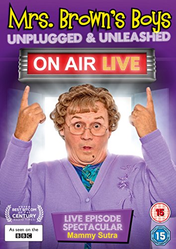 Mrs. Brown's Boys DVD cover featuring Agnes Brown pointing upwards with both hands.