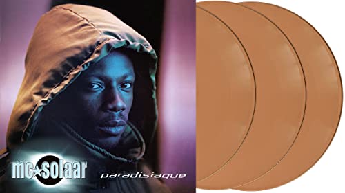 MC Solaar album cover and three brown vinyl records shown.