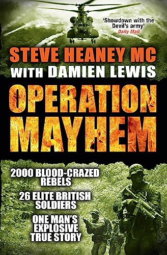 Book cover for “Operation Mayhem” featuring a helicopter and soldiers.