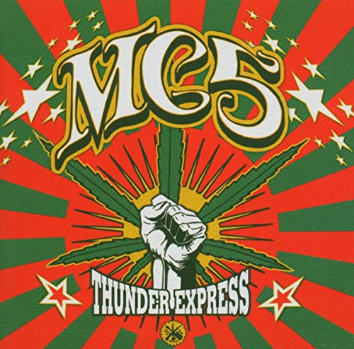 MC5 album cover: band logo, raised fist, and radiating starburst design.
