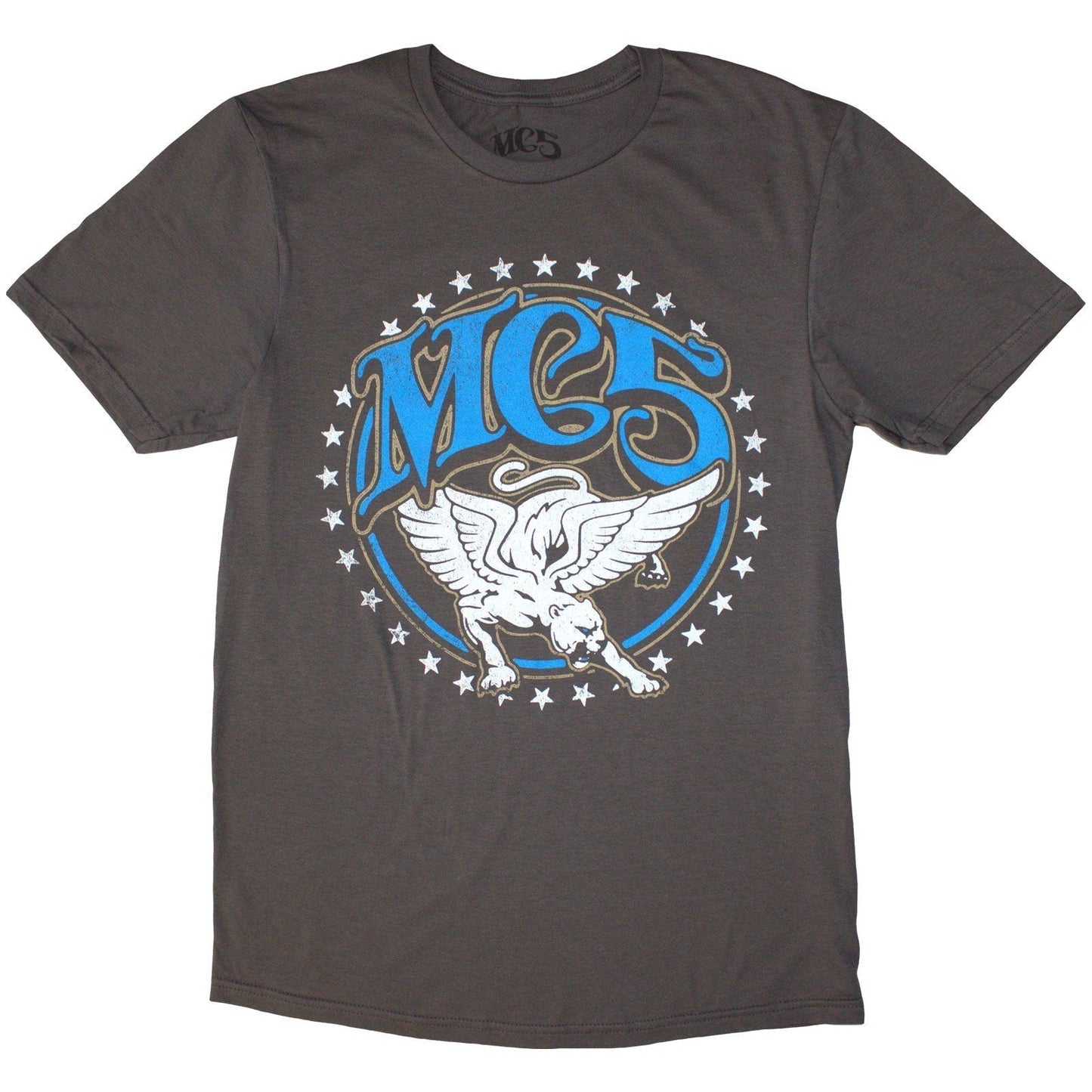 A black unisex t-shirt featuring a graphic print of a winged panther.