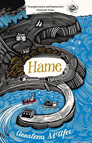 Book cover for "Hame" by Annalena McAfee, featuring a stylized coastal landscape.