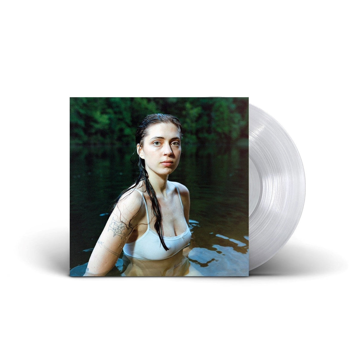 Vinyl record cover featuring a woman in water, looking at the viewer.