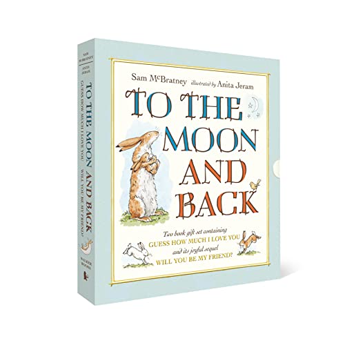 Slipcase for two children’s books featuring rabbits and a moon.