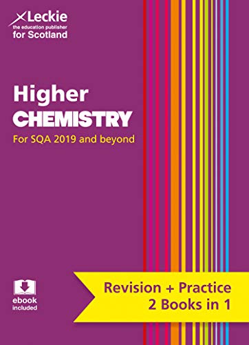 Purple textbook cover with “Higher Chemistry” text and colorful stripes.