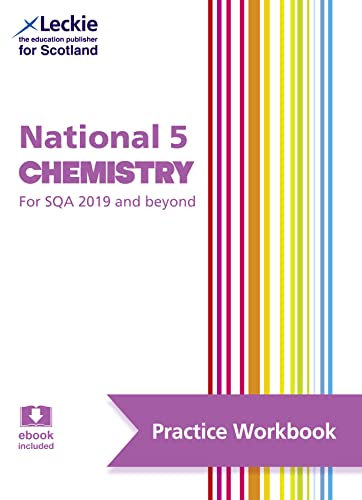 National 5 Chemistry practice workbook cover with colorful vertical stripes.