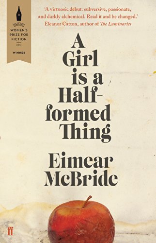 Book cover for A Girl is a Half-formed Thing with a red apple below.