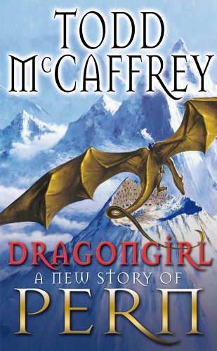 Book cover: dragon flying over snowy mountains, title "Dragongirl" visible.