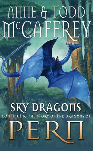 Book cover: blue dragon in flight with rider, fantasy art.