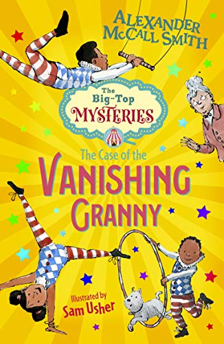 Book cover featuring circus performers, a granny, and bold text.