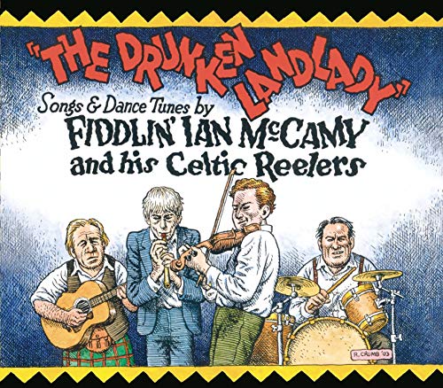 CD cover with cartoon musicians playing Celtic instruments.