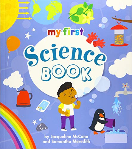 Colorful children’s science book cover with illustrations of nature and experiments.