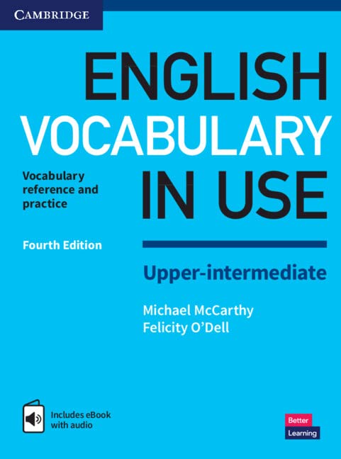 Blue cover of "English Vocabulary in Use" upper-intermediate textbook, fourth edition.