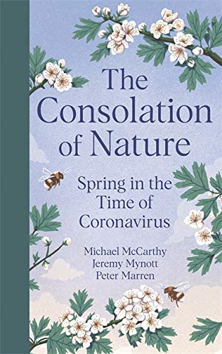 Book cover with floral branches, bees, and title “The Consolation of Nature.”