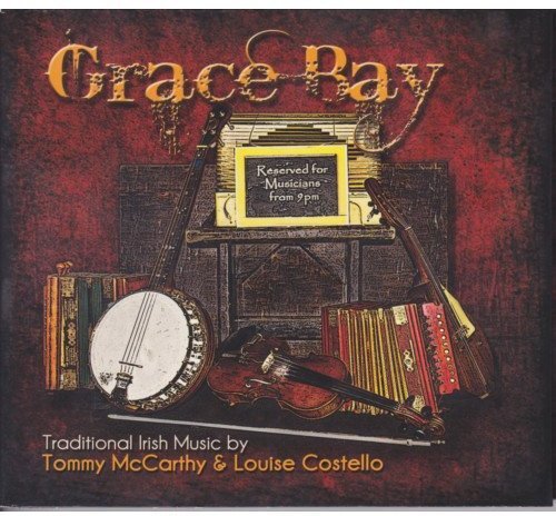 CD cover for “Grace Bay” featuring Irish instruments and lettering.