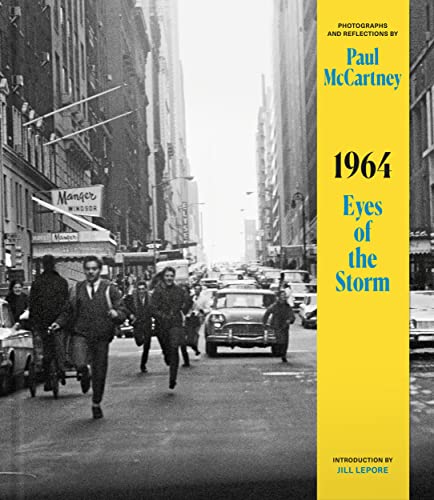 Black and white photo of 1964 New York City street scene with book cover.