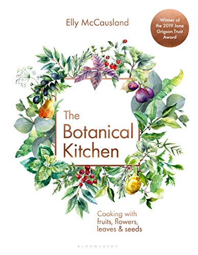 Cookbook cover with watercolor wreath of fruits, flowers, and leaves.