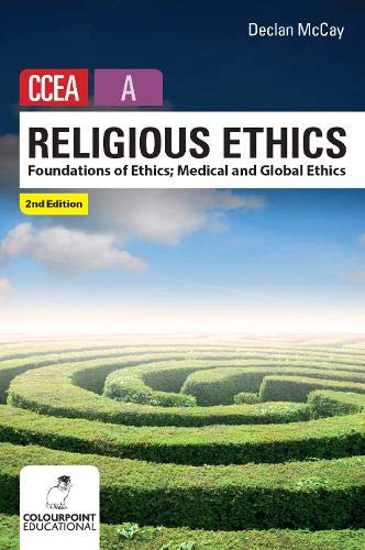 Textbook cover: "Religious Ethics" with a labyrinthine landscape.