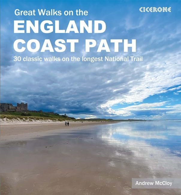 Book cover featuring a coastal landscape with a castle and two walkers.