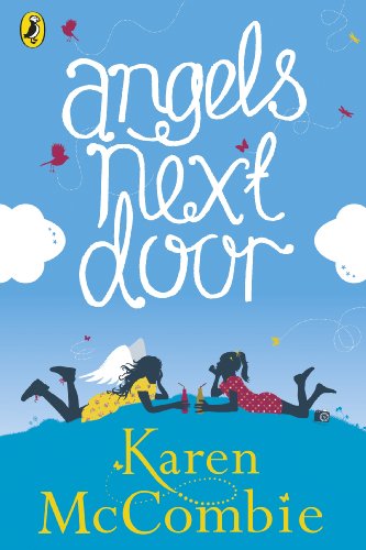 Book cover: two girls lying on grass under a blue sky with birds.