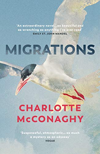 Book cover for “Migrations” by Charlotte McConaghy featuring a bird in flight.