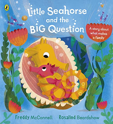 Children’s book cover featuring a large yellow seahorse with a smaller pink one.